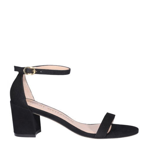 Stuart Weitzman/斯圖爾特韋茨曼 女士 鞋靴 黑色粗跟絨面小牛皮高跟涼鞋 女士高跟涼鞋