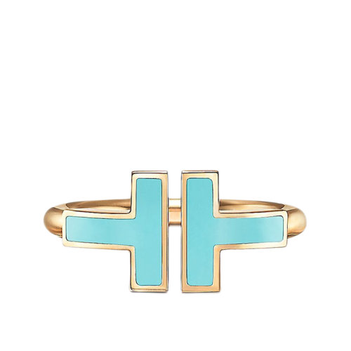 Tiffany & Co./蒂芙尼 經典Tiffany T系列 18K金黃金鑲嵌綠松石T形戒指指環GRP11096