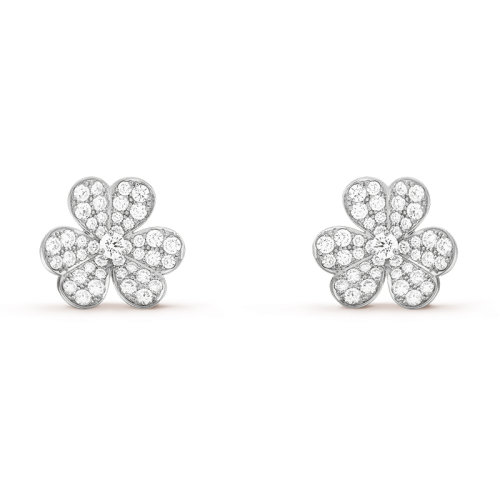 Van Cleef & Arpels/梵克雅寶 經典Frivole系列 18k金白金鑲嵌鉆石滿鉆三瓣花朵小號耳釘VCARB65800