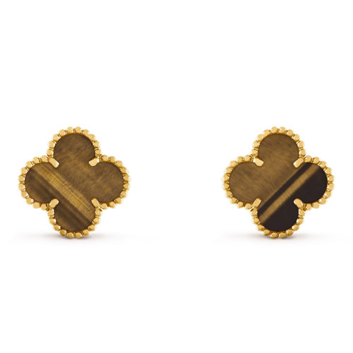 Van Cleef & Arpels/梵克雅寶 經(jīng)典Vintage Alhambra系列 18k金黃金虎眼四葉草耳釘VCARD40500