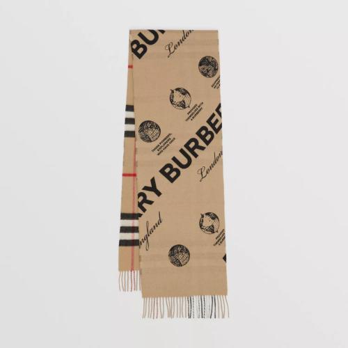  BURBERRY 22年秋冬 女士 雙面兩用標簽印花拼格紋羊絨圍巾 80638181