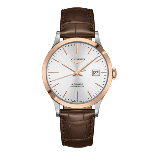 LONGINES/浪琴  開創(chuàng)者系列 自動機(jī)械表精鋼玫瑰金表殼鱷魚皮表帶男表40毫米L2.821.5.72.2