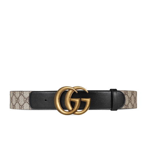 GUCCI/古馳  女士帆布搭配小牛皮復古GG金扣4cm腰帶 400593 92TLT 9769