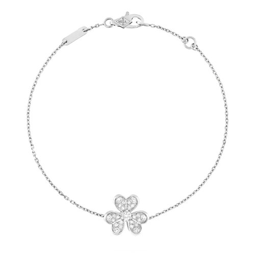 Van Cleef & Arpels/梵克雅寶 經典Frivole?系列 迷你18K金白金滿鉆三花瓣手鏈 VCARP3W200