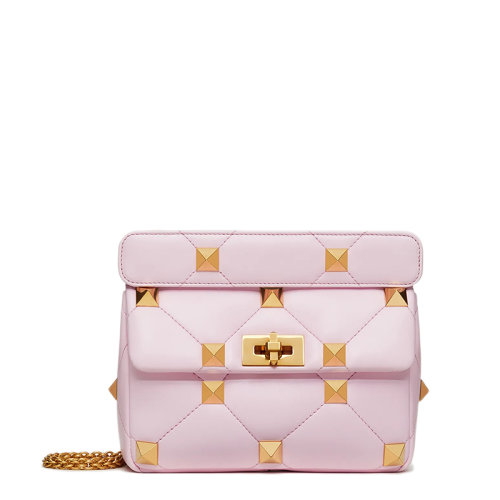 Valentino/華倫天奴 21新款 ROMAN STUD系列 女士中號(hào)北方玫瑰納帕小羊皮柳丁翻蓋金屬扣鏈條單肩斜挎包WW2B0I82BSFM26