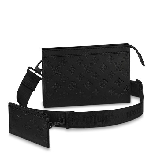 Louis Vuitton/路易威登 22春夏新款GASTON WEARABLE WALLET系列 男士黑色老花壓印皮革黑扣配可拆卸小袋單肩斜挎手拿包M81115