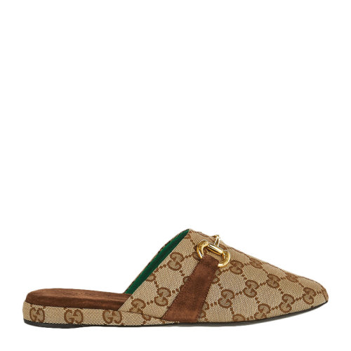 GUCCI/古馳女士棕色帆布菱形G字提花馬銜扣穆勒鞋休閑鞋拖鞋女鞋 601599-G1710-9773