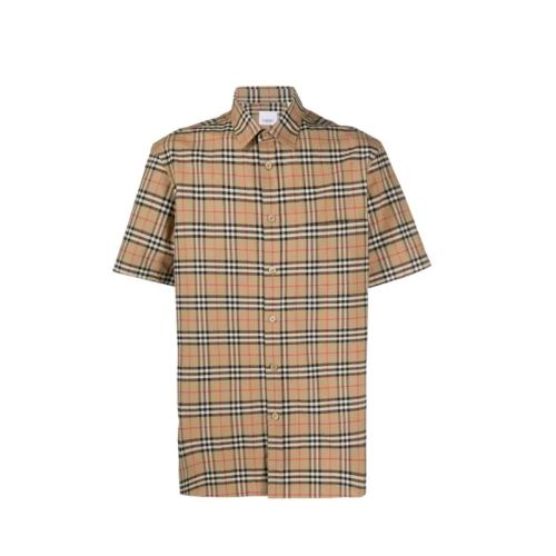 BURBERRY/博柏利  巴寶莉男裝 時尚簡約 男士米色棉質(zhì)格紋短袖襯衫 80209651 HKY012467