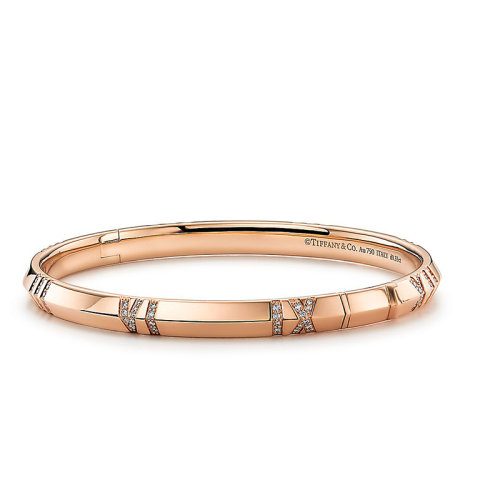 Tiffany & Co./蒂芙尼 Atlas X系列 18K金玫瑰金鑲嵌100顆鉆石羅馬數字手鐲GRP11690