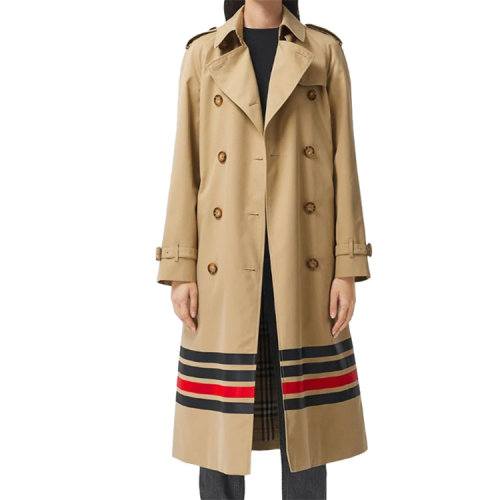 BURBERRY/博柏利  女士條紋裝飾 棕色棉質時尚休閑 Trench 風衣 80367621