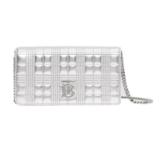 BURBERRY/博柏利 22新款 Lola系列 女士銀色絎縫小羊皮配拆卸調(diào)節(jié)銀色鏈條肩帶錢包80596591