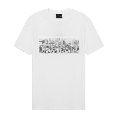 Emporio Armani/安普里奧阿瑪尼 白色 男士城市景觀圖案印花棉質短袖T恤 3H1T62-1J30Z-0102