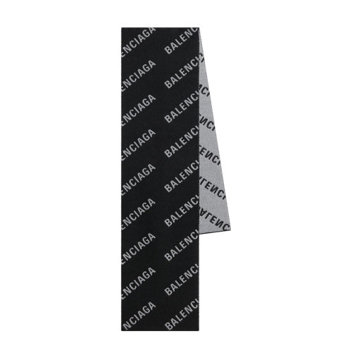Balenciaga/巴黎世家新款 Allover Logo系列 女士黑色和白色拉絲羊毛大圍巾673133420B80107