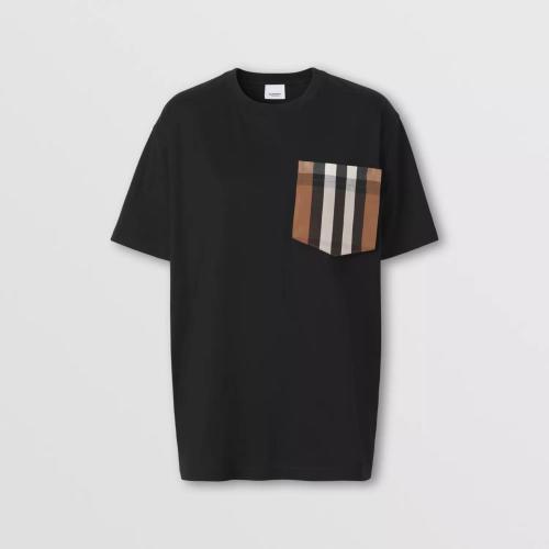  BURBERRY 22年秋冬 女士 格紋口袋棉質寬松 T 恤衫 80449611 預定商品1-3周發貨