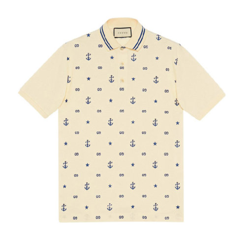 GUCCI/古馳  男士 米白色 印花圖案 棉質  T恤   男士短POLO 604157-XJB0T-9247