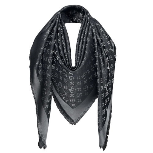 預定1個月 Louis Vuitton/路易威登新款 女士黑色老花圖案真絲圍巾披肩M75123
