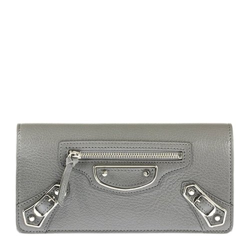 Balenciaga/巴黎世家 女士灰色時(shí)尚鉚釘長款按扣式錢包錢夾