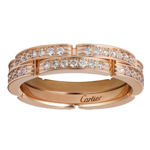CARTIER/卡地亞 MAILLON PANTHèRE 18k金玫瑰金鑲嵌鉆石兩圈精美結婚戒指B4098800