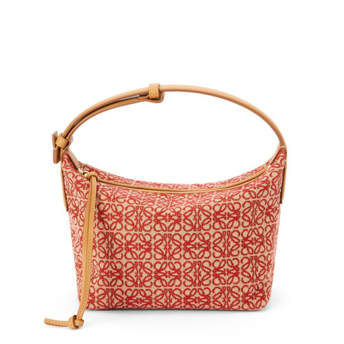LOEWE/羅意威 22春夏新款情人節特別版Cubi系列 女士小號紅色/暖沙色帆布配皮Anagram印花單肩斜跨手提包0010687531
