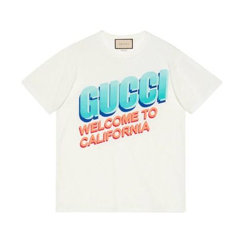 GUCCI/古馳 22年春夏新款 男女同款白色純棉Welcome to California印花短袖T恤?615044XJEEB9095