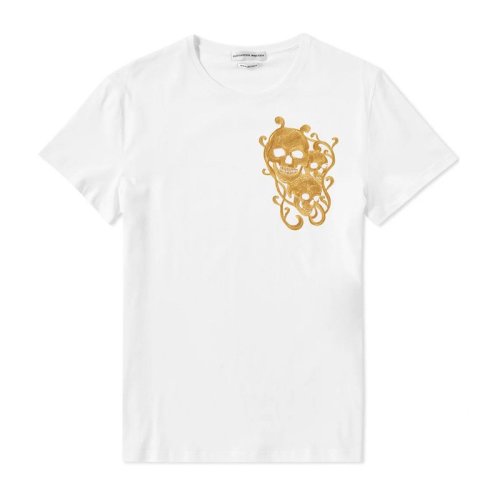 Alexander McQueen/亞歷山大麥昆 純棉骷髏頭標志圓領男士短袖T恤
