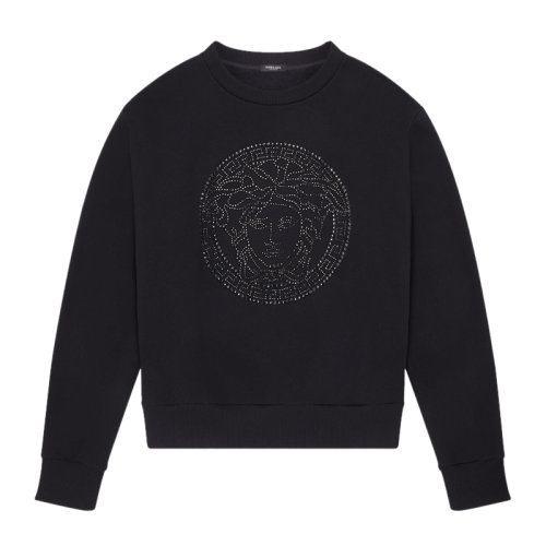 VERSACE/范思哲 女士黑色棉質經典美杜莎頭像裝飾圓領長袖上衣衛衣套頭衫 1001570-1A01174-1B000