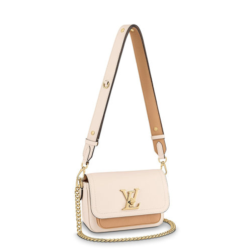 Louis Vuitton/路易威登 22春夏新款LOCKME TENDER系列 女士米色粒面小牛皮金扣配可拆卸鏈條可拆卸肩帶單肩手提鏈條包M59733