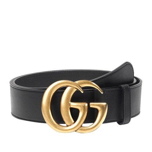 GUCCI/古馳 【明星同款】男士黑色牛皮金色雙G扳扣式商務休閑皮帶腰帶皮帶 397660-AP00T-1000
