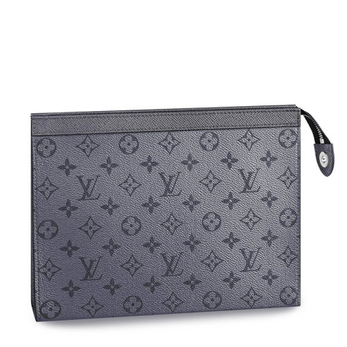Louis Vuitton/路易威登 22春夏新款VOYAGE系列 男士中號灰色老花帆布配皮銀扣拉鏈開合手拿包M30840