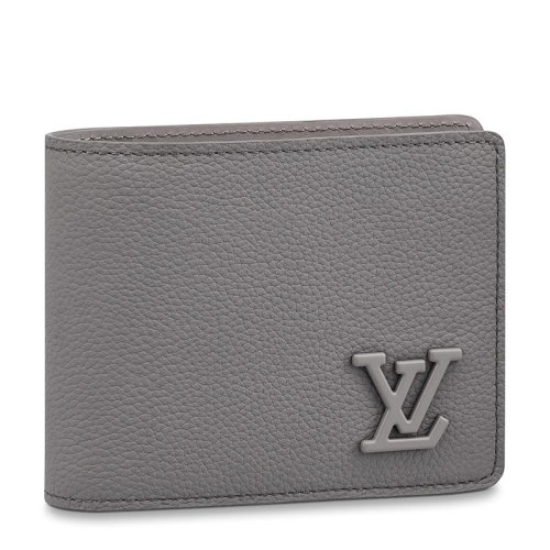 Louis Vuitton/路易威登 22春夏新款MULTIPLE系列 男士灰色牛皮革飾灰扣徽標錢夾翻折錢包M81026