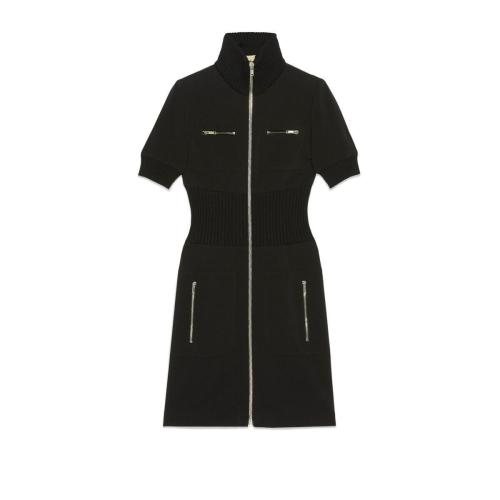  GUCCI古馳 22年秋冬 女士 飾拉鏈細節羊毛連衣裙 715310 XJEUX 1000