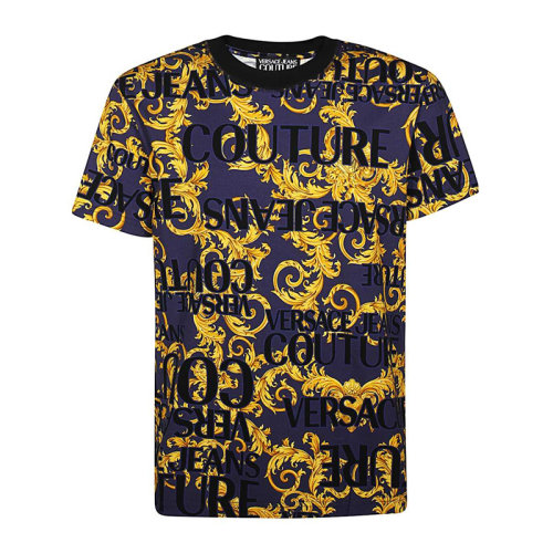 VERSACE JEANS/范思哲牛仔 男士多色拼色棉質(zhì)經(jīng)典字母徽標(biāo)印花裝飾圓領(lǐng)短袖T恤 B3GVA7SA-S0630-200