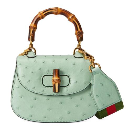  GUCCI古馳 22年秋冬 女士 Gucci Bamboo 1947系列竹節鴕鳥皮迷你手袋 686864 EY0DT 3672