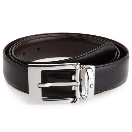 MontBlanc/萬寶龍 當代系列矩形鍍鈀拋光針扣雙面皮帶/腰帶 9774/128140