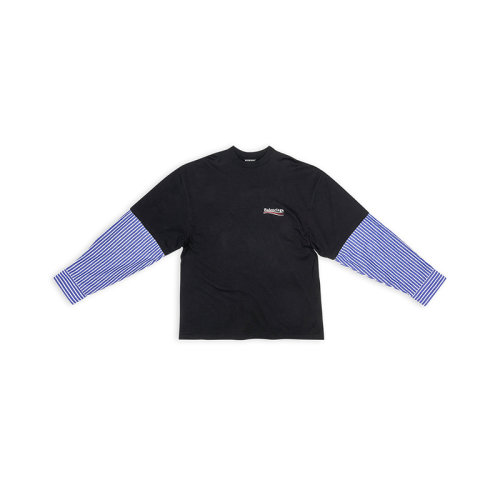 Balenciaga/巴黎世家 22年秋冬新款 POLITICAL CAMPAIGN系列 男士黑色純棉藝術(shù)畫印花層疊T恤698631TKVJ11070