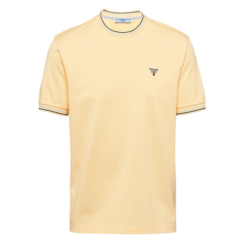 PRADA/普拉達  男士香草色修身版型珠地棉短袖T恤UJN452_1ZMI_F0032_S_181