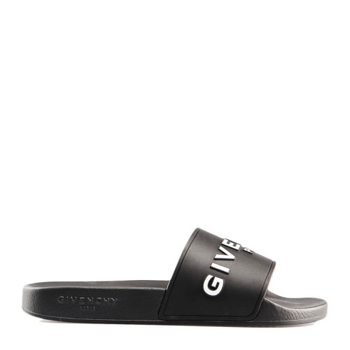 Givenchy/紀(jì)梵希 女士黑色橡膠經(jīng)典字母徽標(biāo)壓花裝飾露趾平底鞋沙灘鞋涼鞋拖鞋女鞋 BE3004E0DH-001