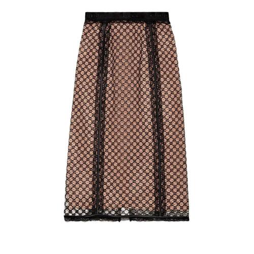  GUCCI古馳 22年秋冬 女士 蕾絲滾邊GG網布半身裙 678193 XUADT 1000 預定商品2-6周發貨