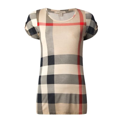 BURBERRY/博柏利20春夏 女裝 服飾 時(shí)尚修身 圓領(lǐng)莫代爾拼色格紋半袖 女士短袖T恤 3876799