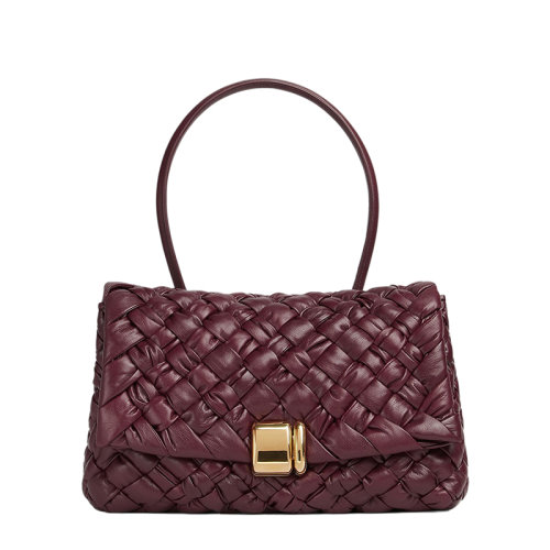 Bottega Veneta/葆蝶家 22新款 女士小號巴羅洛紫色小牛皮飾有Intreccio圖案金屬搭扣翻蓋開合單肩手提包717582V2BJ12250
