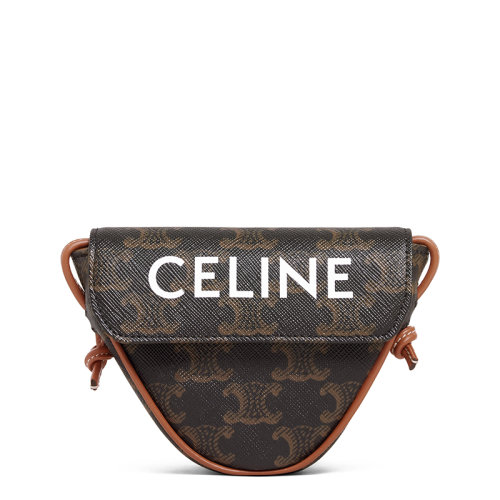 CELINE/賽琳  男士迷你黃褐色三角形凱旋門帆布經典老花翻蓋單肩斜挎包10I192DM5.04LI