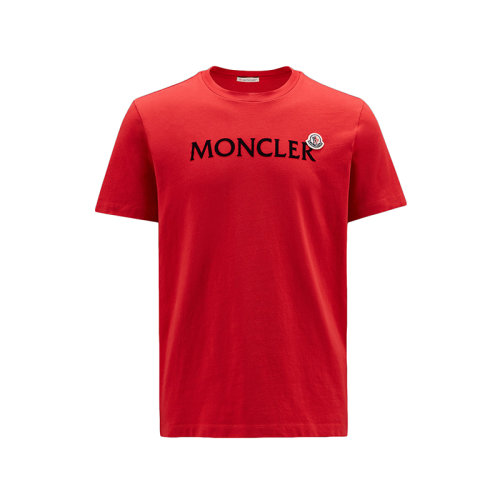 Moncler/蒙克萊 22年秋冬新款 男士猩紅色純棉毛氈徽標(biāo)貼片短袖T恤H20918C000258390T455