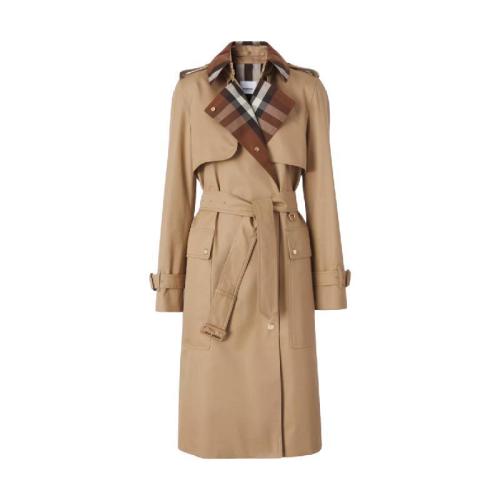  BURBERRY 22年秋冬 女士 格紋裁片棉質嘎巴甸 Trench 風衣 80505861