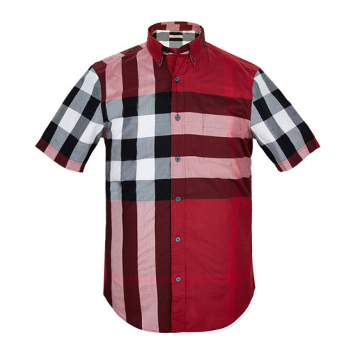 BURBERRY/博柏利男裝 服飾 時尚百搭 紅色格紋 棉質半袖上衣 男士短袖襯衫 4004625
