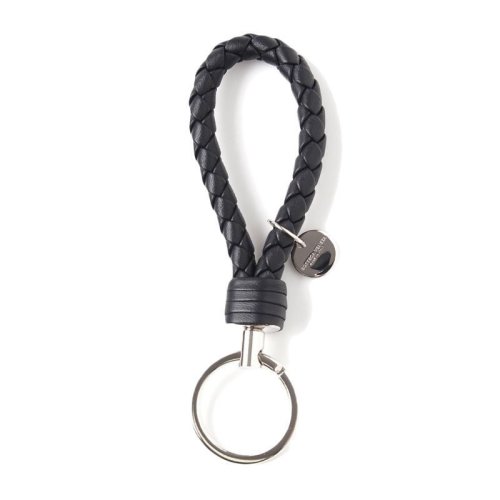 Bottega Veneta/葆蝶家 男女同款海軍藍皮革intrecciato編織鑰匙扣 113539-V001D-4014