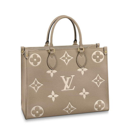 Louis Vuitton/路易威登 經(jīng)典款ONTHEGO系列 女士中號大象灰/奶白色雙色老花壓紋粒面皮革單肩手提托特包M45494