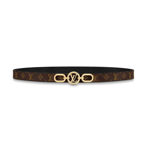Louis Vuitton/路易威登 22年春夏新款 LV CIRCLE PRIME系列 女士黑色皮革和老花帆布金扣雙面腰帶20毫米M0510V
