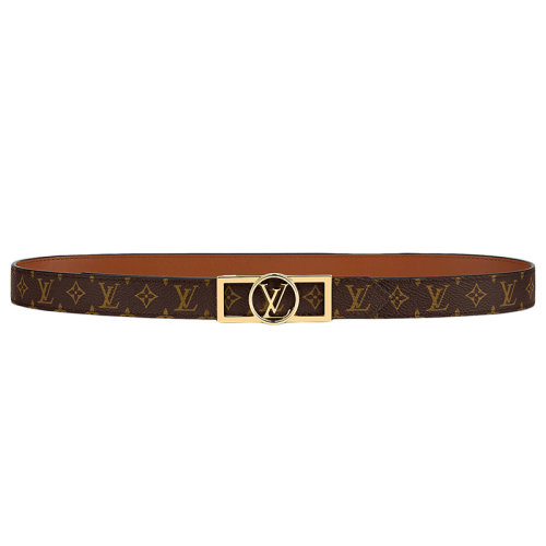 Louis Vuitton/路易威登 女士Monogram帆布和棕色小牛皮DAUPHINE金扣雙面25毫米腰帶M0196V