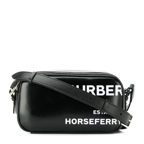 BURBERRY/博柏利 女士黑色迷你Horseferry印花涂層帆布相機包斜挎包單肩包小方包女包 8022339