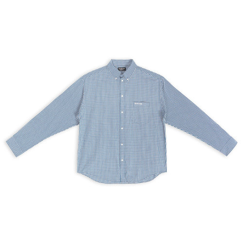 Balenciaga/巴黎世家 22年秋冬新款 男士綠色/海軍藍棉質格紋刺繡標志胸袋紐扣開合寬松襯衫690340TMM373768